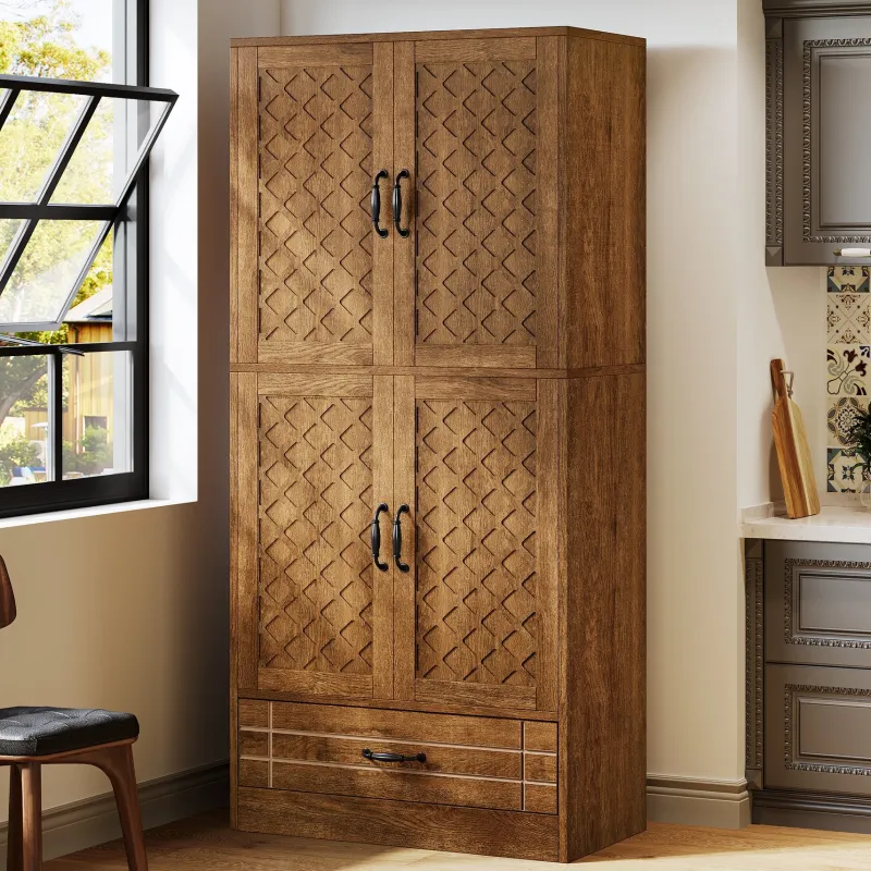 Tribesigns Baker's Racks|Baker's Racks*70" Bakers' Rack, Rustic Kitchen Pantry Cabinet with Doors and Drawer