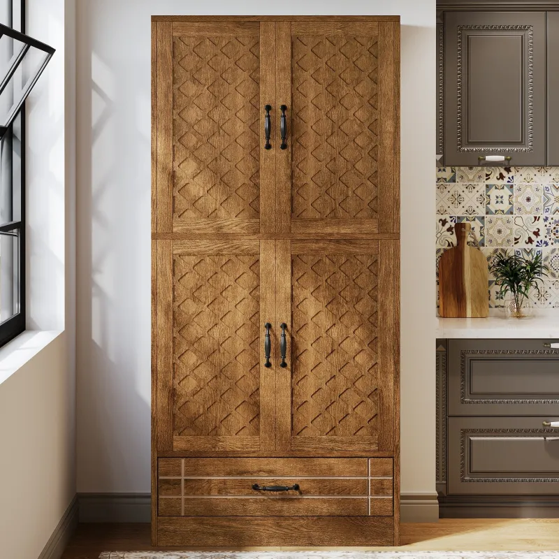 Tribesigns Baker's Racks|Baker's Racks*70" Bakers' Rack, Rustic Kitchen Pantry Cabinet with Doors and Drawer