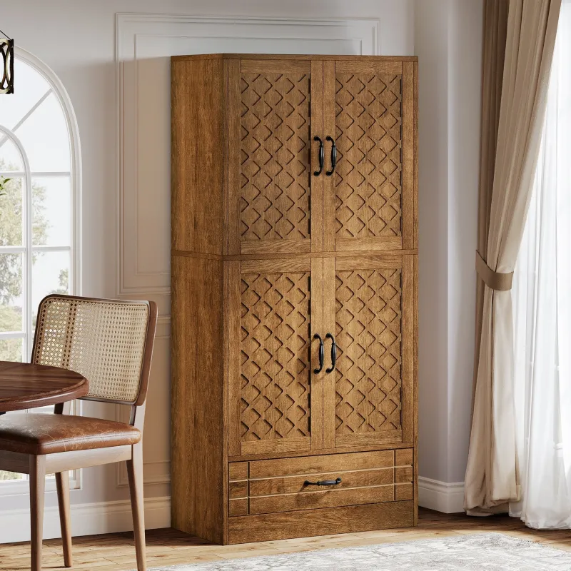 Tribesigns Baker's Racks|Baker's Racks*70" Bakers' Rack, Rustic Kitchen Pantry Cabinet with Doors and Drawer