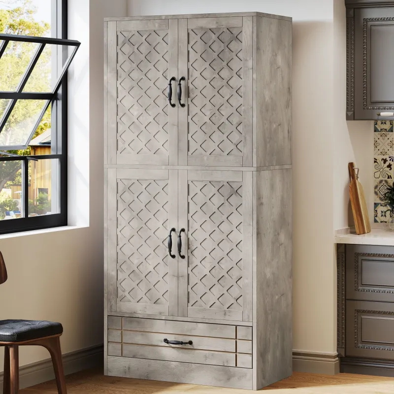 Tribesigns Baker's Racks|Baker's Racks*70" Bakers' Rack, Rustic Kitchen Pantry Cabinet with Doors and Drawer