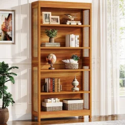 Tribesigns Bookcases & Bookshelves|Bookcases & Bookshelves*71" Bookcase, 6 - Tier Bookshelf Display Shelf Etagere with Rattan Accents