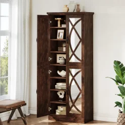 Tribesigns Bookcases & Bookshelves|Bookcases & Bookshelves*68" Bookcase, Storage Cabinet Pantry Cabinet With 4 Mirrored Doors