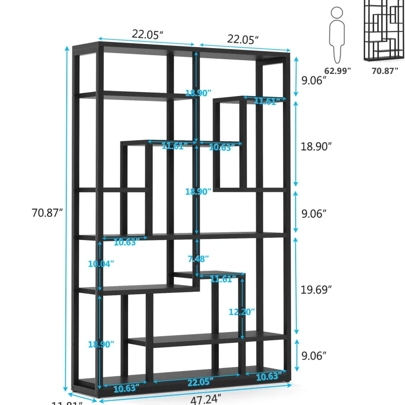 Tribesigns Bookcases & Bookshelves|Bookcases & Bookshelves*70.87" Bookshelf, Black Standing Shelf Bookcase Storage Rack