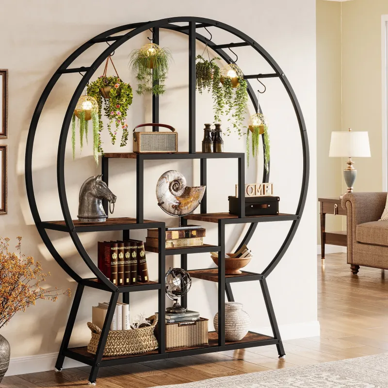 Tribesigns Bookcases & Bookshelves|Bookcases & Bookshelves*65" Bookshelf, Round Etagere Bookcase with 7-Tier Storage Shelving