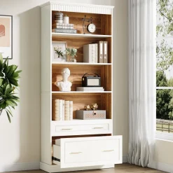 Tribesigns Bookcases & Bookshelves|Bookcases & Bookshelves*72" Bookshelf with Drawers, FreeStanding 5 - Shelf Bookcase Display Shelf
