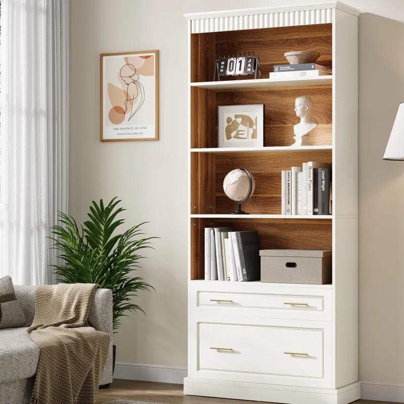 Tribesigns Bookcases & Bookshelves|Bookcases & Bookshelves*72" Bookshelf with Drawers, FreeStanding 5 - Shelf Bookcase Display Shelf