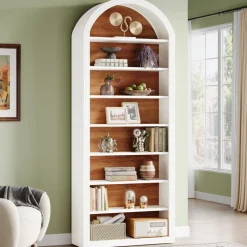 Tribesigns Bookcases & Bookshelves|Bookcases & Bookshelves*78.7" Bookshelf, Wooden Arched Bookcase Display Shelving Unit