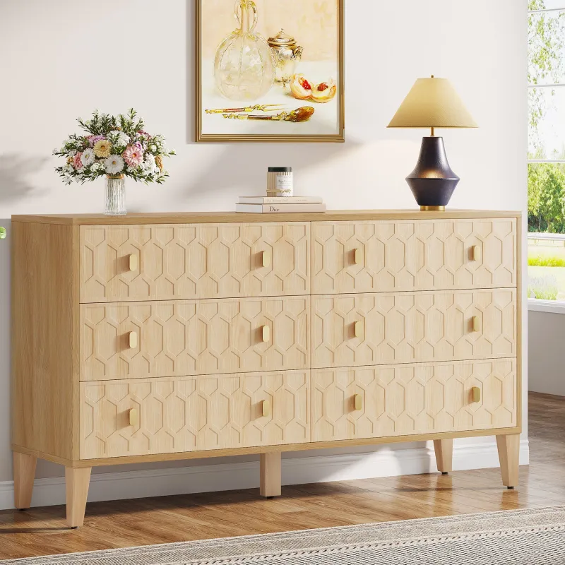 Tribesigns Chests Of Drawers*55" Chest of Drawer, Wood 6 - drawer Double Dresser Organizer