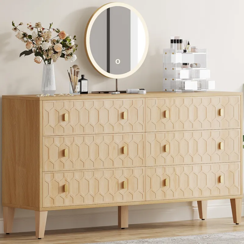 Tribesigns Chests Of Drawers*55" Chest of Drawer, Wood 6 - drawer Double Dresser Organizer