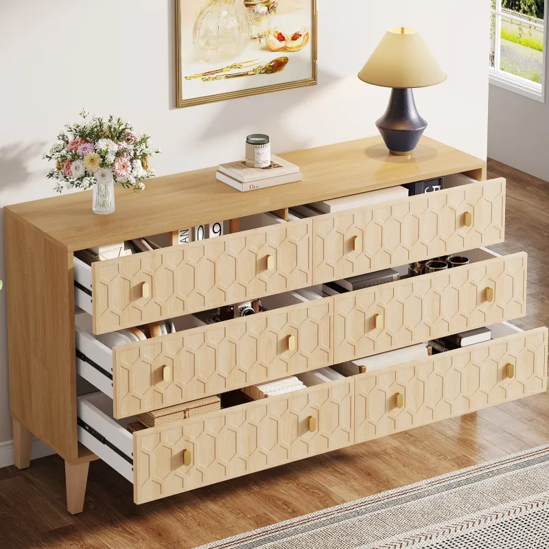 Tribesigns Chests Of Drawers*55" Chest of Drawer, Wood 6 - drawer Double Dresser Organizer