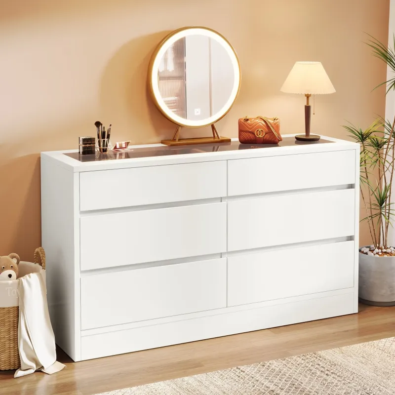 Tribesigns Chests Of Drawers*55" Chest of Dresser, 6 Drawer Dresser Organizer with Glass Top