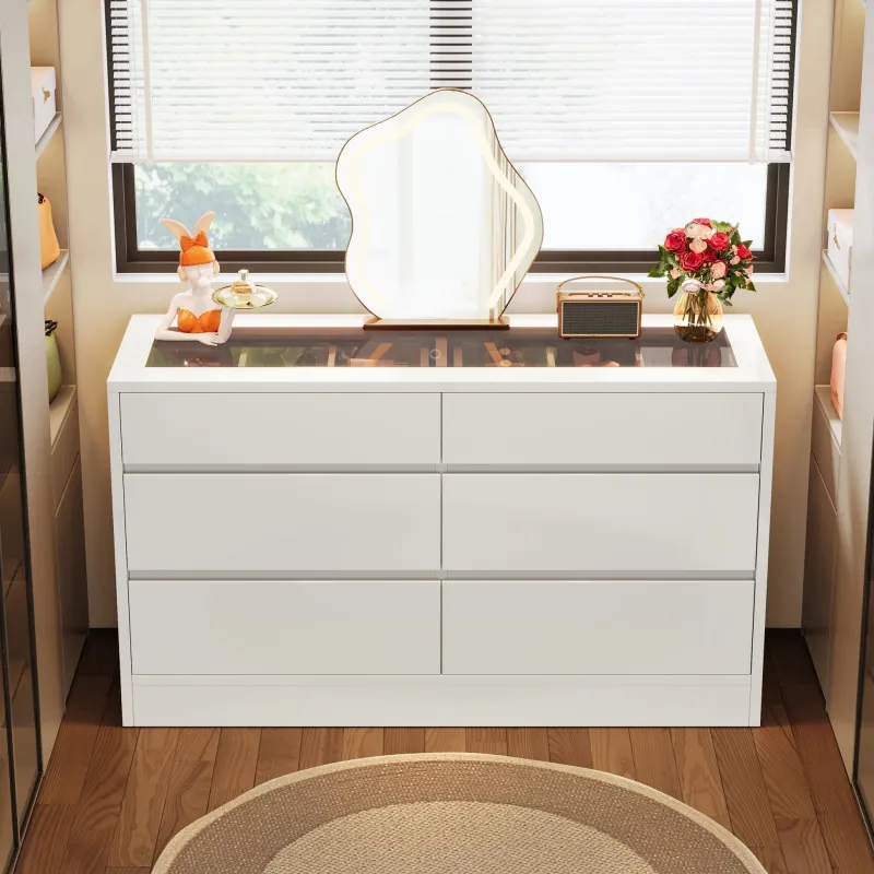 Tribesigns Chests Of Drawers*55" Chest of Dresser, 6 Drawer Dresser Organizer with Glass Top