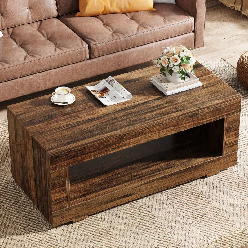 Tribesigns Coffee Tables*43" Coffee Table, Farmhouse Center Table With Storage