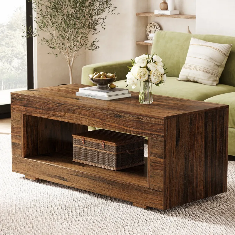 Tribesigns Coffee Tables*43" Coffee Table, Farmhouse Center Table With Storage