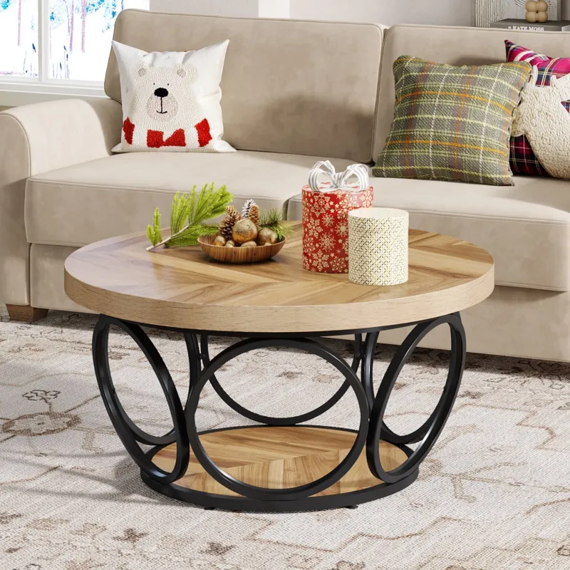 Tribesigns Coffee Tables*31.5" Coffee Table, Farmhouse Center Table Tea Table with 2 - Tier Storage