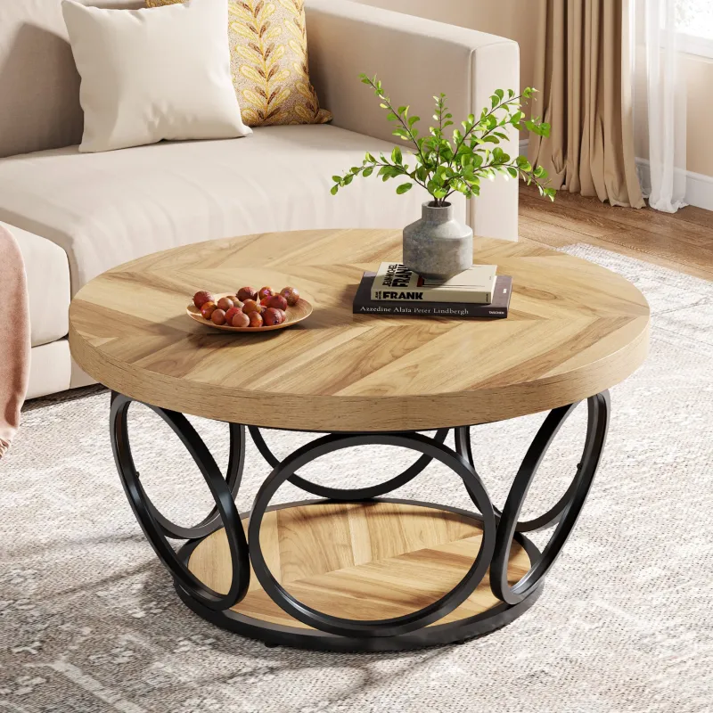 Tribesigns Coffee Tables*31.5" Coffee Table, Farmhouse Center Table Tea Table with 2 - Tier Storage