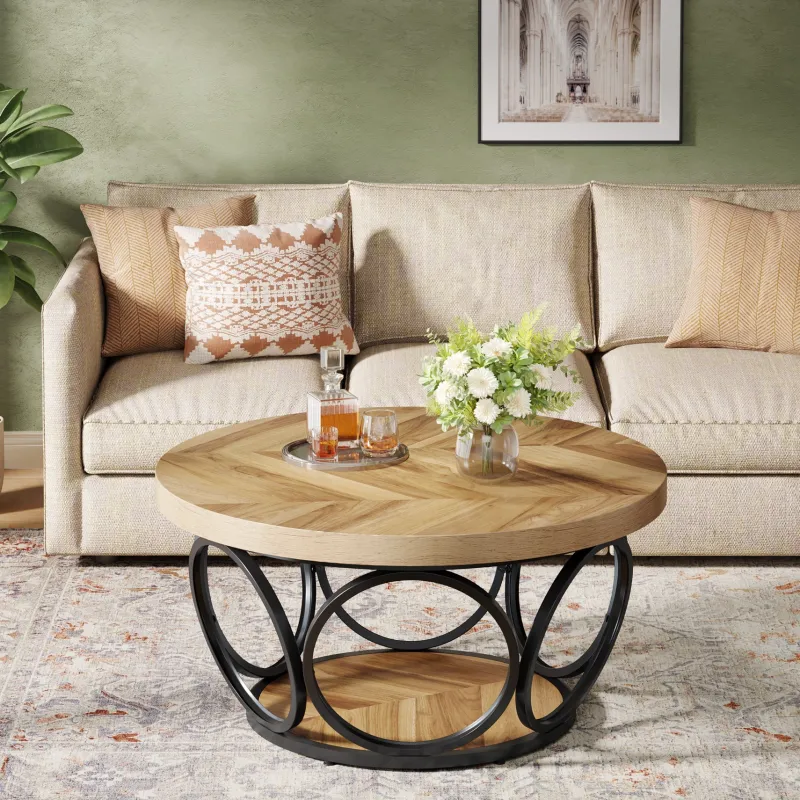 Tribesigns Coffee Tables*31.5" Coffee Table, Farmhouse Center Table Tea Table with 2 - Tier Storage