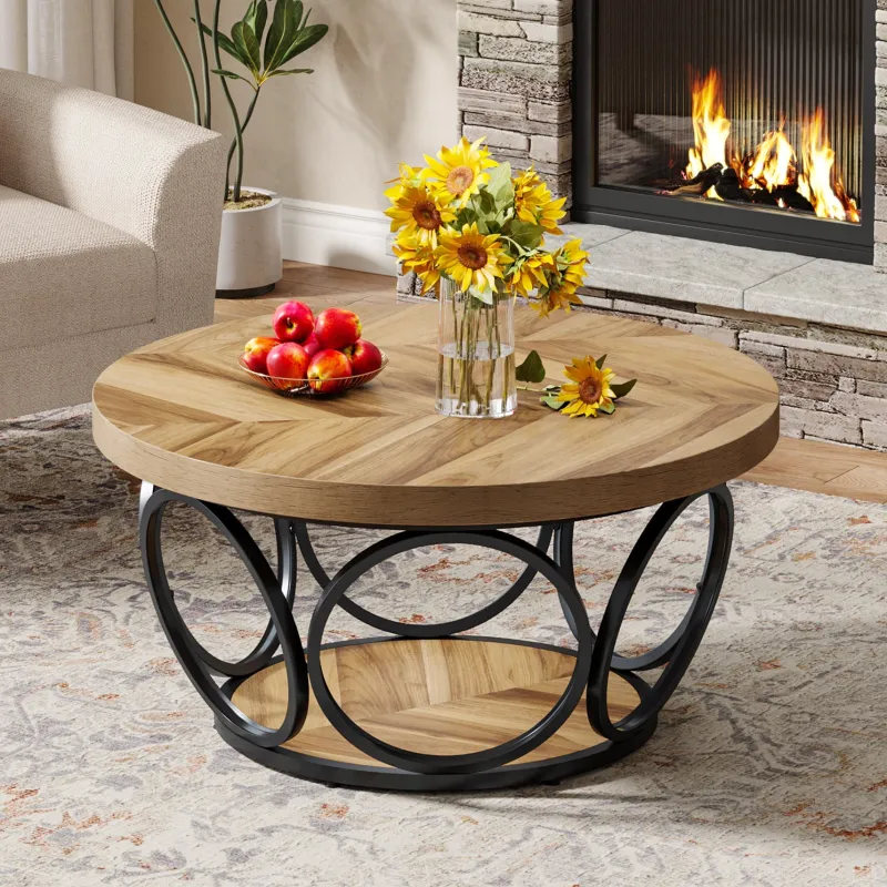 Tribesigns Coffee Tables*31.5" Coffee Table, Farmhouse Center Table Tea Table with 2 - Tier Storage