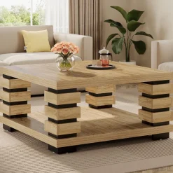 Tribesigns Coffee Tables*39" Coffee Table, Square 2 - Tier Center Table Tea Table with Storage Shelf