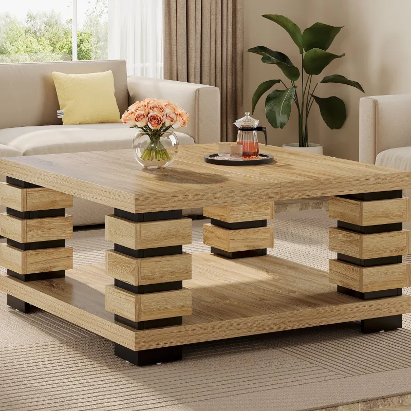 Tribesigns Coffee Tables*39" Coffee Table, Square 2 - Tier Center Table Tea Table with Storage Shelf