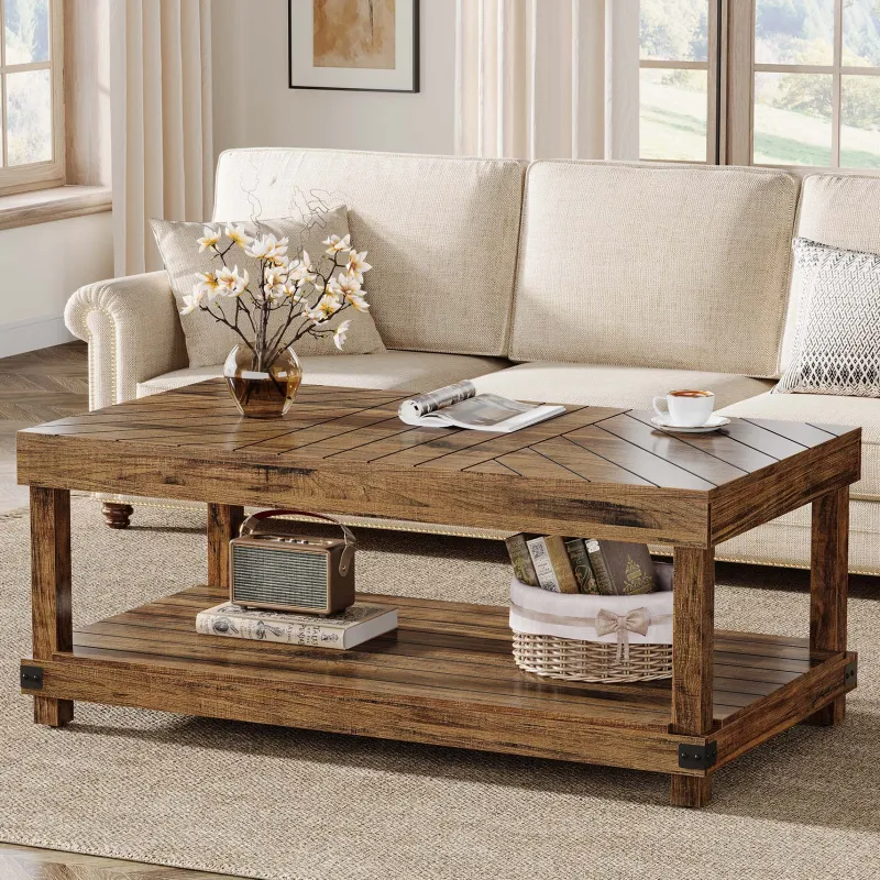 Tribesigns Coffee Tables*47" Coffee Table, Wood Center Table Cocktail Tea Table with Storage Shelf