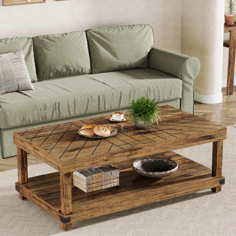 Tribesigns Coffee Tables*47" Coffee Table, Wood Center Table Cocktail Tea Table with Storage Shelf