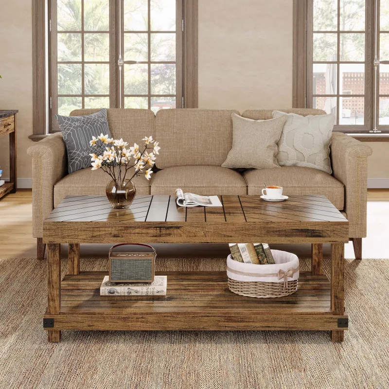 Tribesigns Coffee Tables*47" Coffee Table, Wood Center Table Cocktail Tea Table with Storage Shelf
