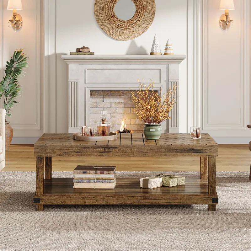 Tribesigns Coffee Tables*47" Coffee Table, Wood Center Table Cocktail Tea Table with Storage Shelf