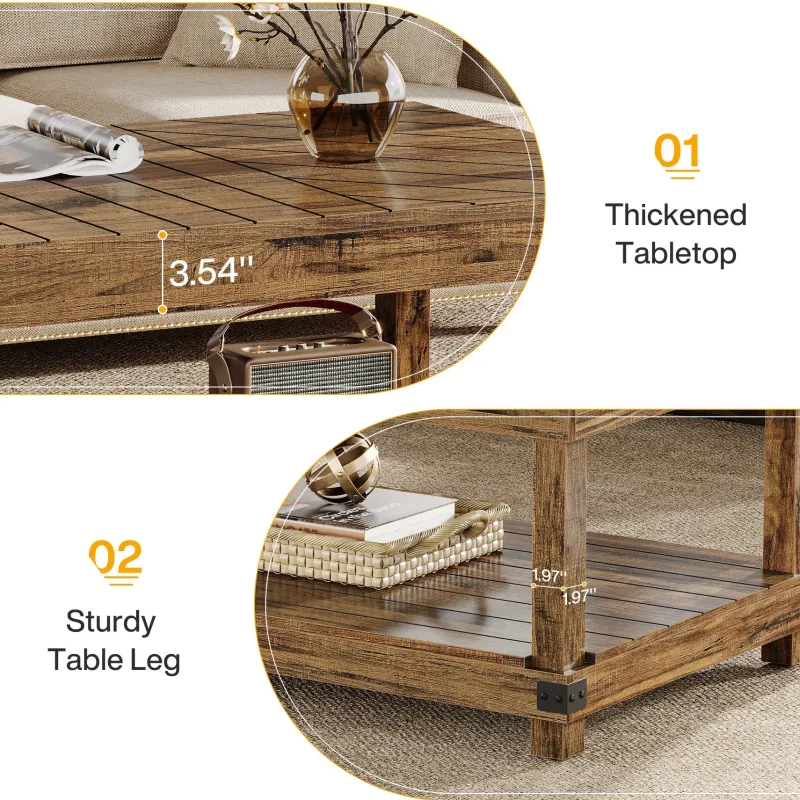 Tribesigns Coffee Tables*47" Coffee Table, Wood Center Table Cocktail Tea Table with Storage Shelf