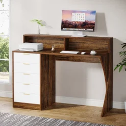 Tribesigns Desks*47" Computer Desk, Home Office Desk with Monitor Stand and 5 Drawers