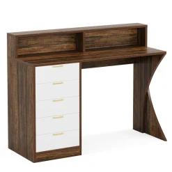 Tribesigns Desks*47" Computer Desk, Home Office Desk with Monitor Stand and 5 Drawers