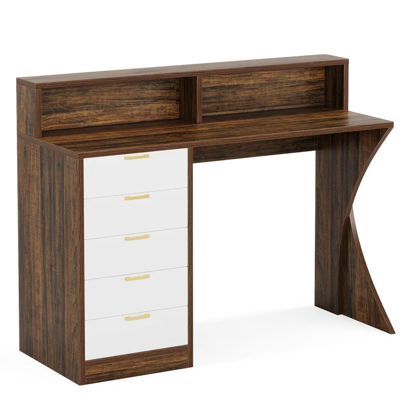 Tribesigns Desks*47" Computer Desk, Home Office Desk with Monitor Stand and 5 Drawers