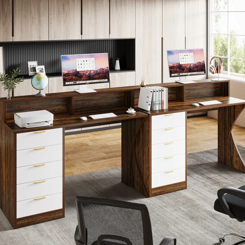 Tribesigns Desks*47" Computer Desk, Home Office Desk with Monitor Stand and 5 Drawers