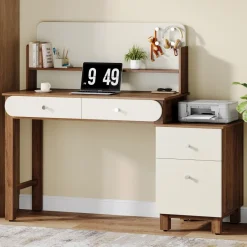 Tribesigns Desks*56" Computer Desk, Home Office Desk Study Table with File Drawers