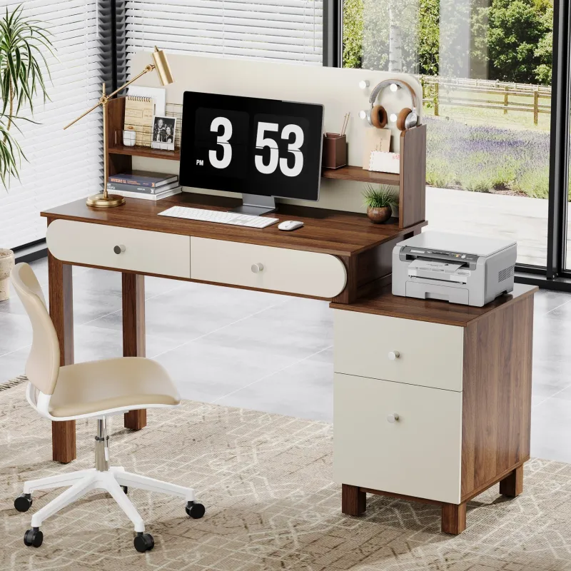 Tribesigns Desks*56" Computer Desk, Home Office Desk Study Table with File Drawers