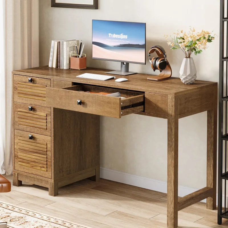 Tribesigns Desks*55" Computer Desk, Home Office Desk Writing Table with 4 File Storage Drawers