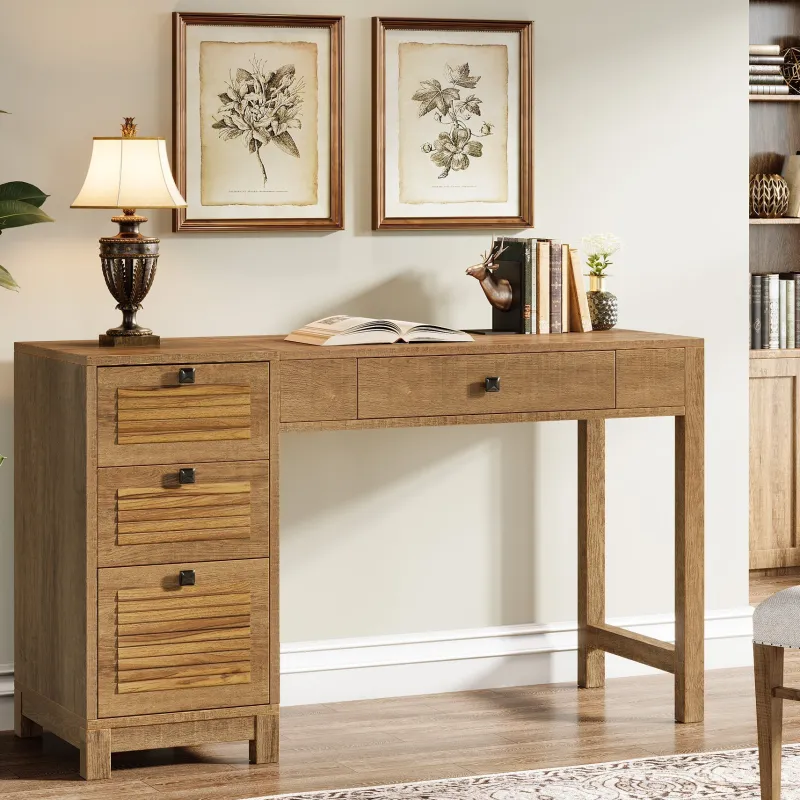 Tribesigns Desks*55" Computer Desk, Home Office Desk Writing Table with 4 File Storage Drawers