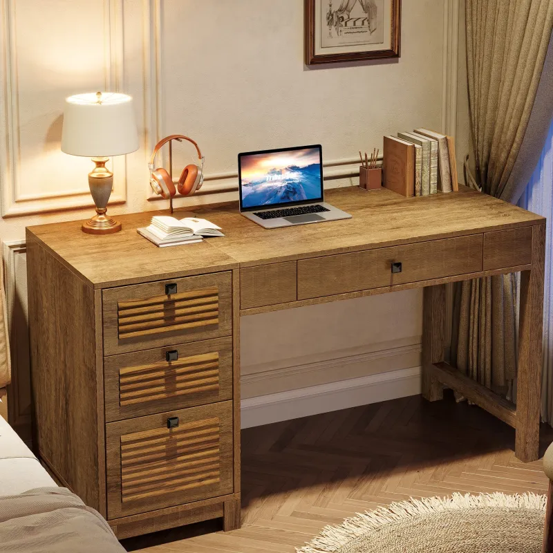 Tribesigns Desks*55" Computer Desk, Home Office Desk Writing Table with 4 File Storage Drawers