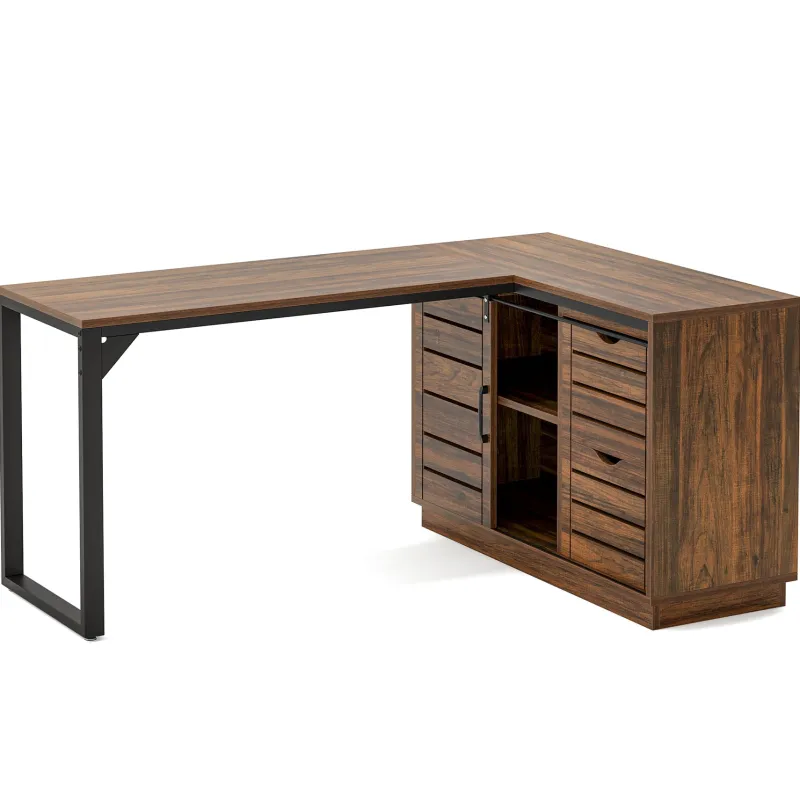 Tribesigns Desks*55" Computer Desk, L - Shaped Corner Desk Office Desk with File Drawers