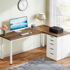 Tribesigns Desks*55" Computer Desk, L - Shaped Corner Desk Office Desk with 5 Drawers
