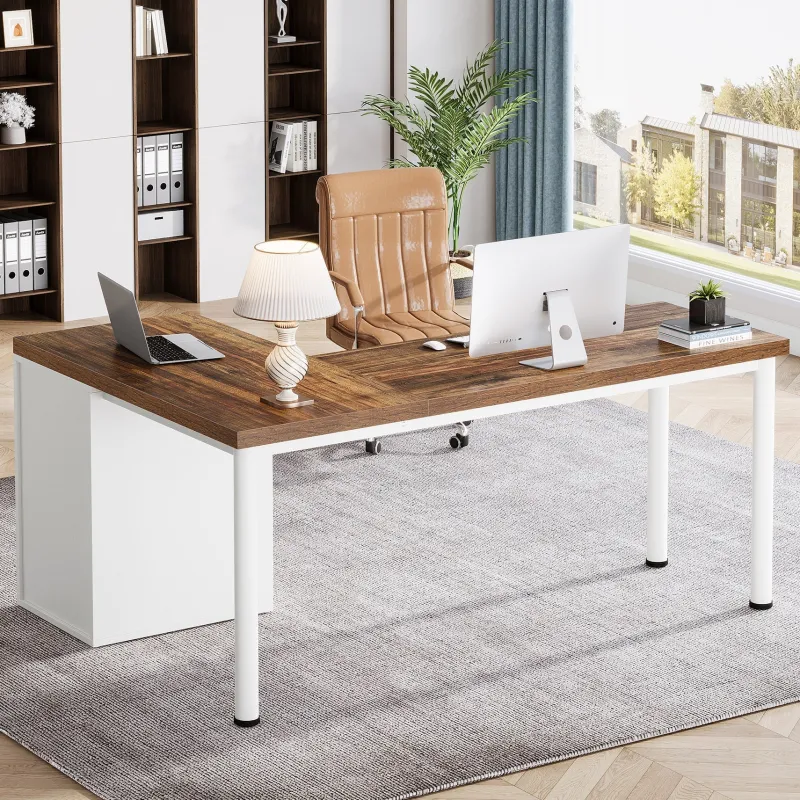 Tribesigns Desks*55" Computer Desk, L - Shaped Corner Desk Office Desk with 5 Drawers