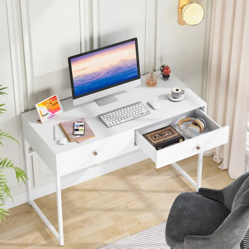 Tribesigns Desks*47" Computer Desk, Modern Writing Desk with 2 Drawers