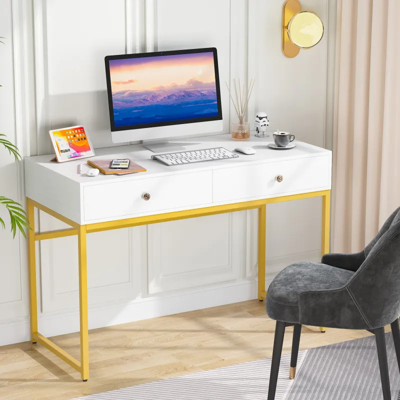 Tribesigns Desks*47" Computer Desk, Modern Writing Desk with 2 Drawers