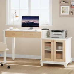 Tribesigns Desks*63" Computer Desk, Reversible Office Desk with Storage Cabinet
