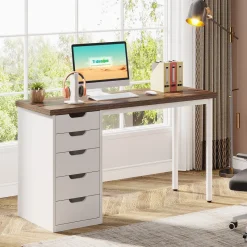 Tribesigns Desks*47" Computer Desk with 5 Drawers, Modern Study Table Writing Desk