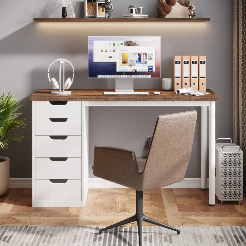 Tribesigns Desks*47" Computer Desk with 5 Drawers, Modern Study Table Writing Desk