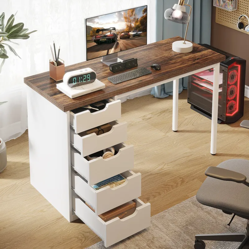 Tribesigns Desks*47" Computer Desk with 5 Drawers, Modern Study Table Writing Desk