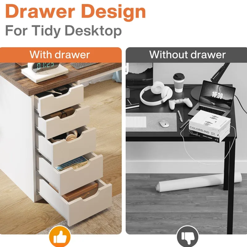 Tribesigns Desks*47" Computer Desk with 5 Drawers, Modern Study Table Writing Desk
