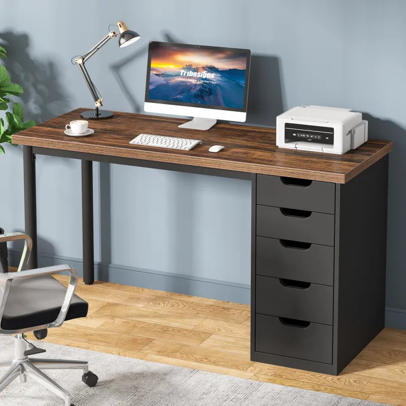Tribesigns Desks*47" Computer Desk with 5 Drawers, Modern Study Table Writing Desk