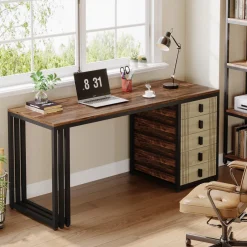 Tribesigns Desks*55" Computer Desk, Wood Office Desk with Reversible Drawer